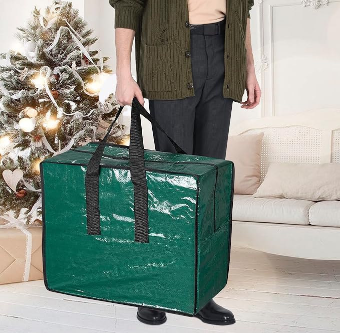Christmas Ornaments Storage, Holiday Accessories Bag Tear-Proof Tarp 18 X 10 X 15 with Handles and Full Length Zipper (Green)