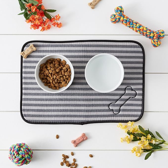 Bone Dry Machine Washable, Ultra Absorbent Pet Mat, 12x18, Gray Stripe (Pack of 2)