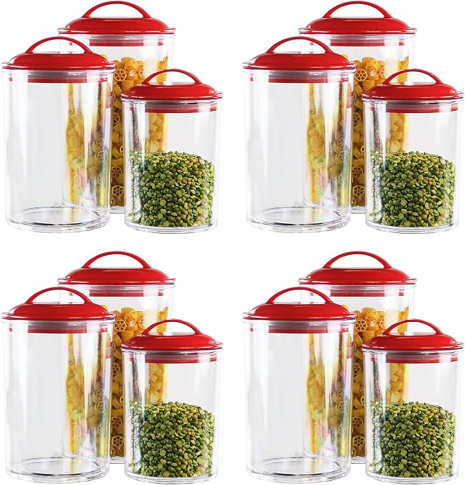 Reston Lloyd Food Storage Containers, BPA Free Airtight Canisters for Cereal, Pasta, Sugar, Coffee, Flour, Cookies, Loose Tea, for Kitchen Organization, Set of 3, Red (Pack of 4)