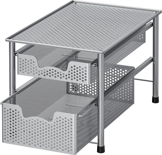 Simple Houseware Stackable 2 Tier Sliding Basket Organizer Drawer, Silver