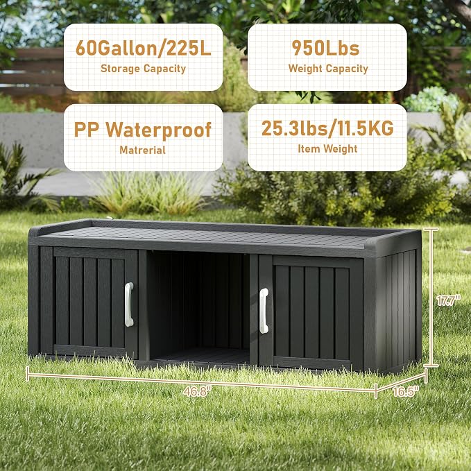 NUNU LAB Shoe Storage Cabinet, Waterproof Shoe Organizer with Adjustable Shelves, UV-Resistant Entryway Shoe Cabinet Bench with 2 Barn Doors for Indoor Outdoor, Foyer, Hallway, Living Room,Black
