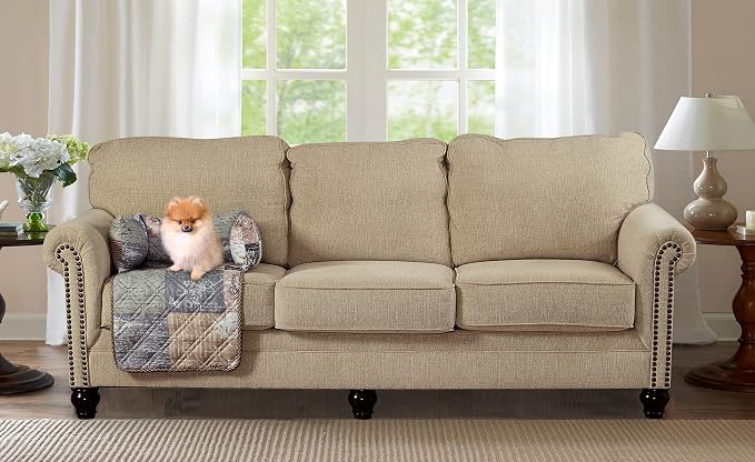 Brilliant Sunshine Latte Grey Paris & Toile Dog Sofa Slipcover, Small | Calming Pet Couch Bed with Removable & Washable Cover, Funiture Protector & Bed Mat for Dogs, Pets, Cats, 18"×32"×8"