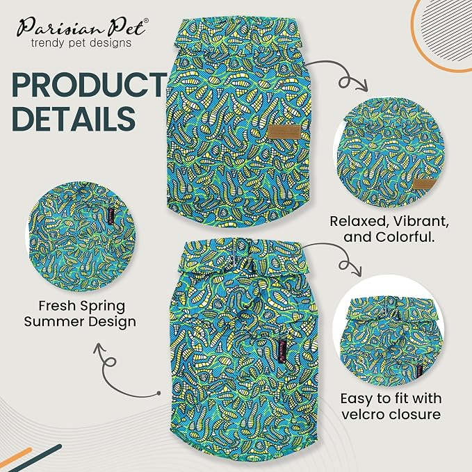 Parisian Pet Tribal Dog Shirt - Cotton Clothes for Small Dogs - Stylish Tropical Dog Outfit - Lightweight and Soft Puppy Clothes - Trendy Tshirts for Dogs - Comfortable Summer Camp Pet Apparel