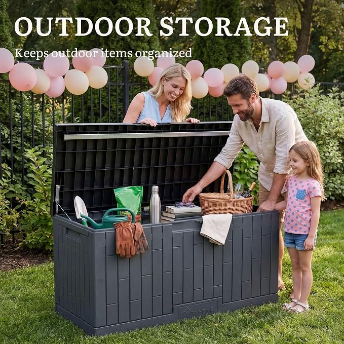 YITAHOME Large Deck Box 120 Gallon Resin Outdoor Storage Box | Patio Storage Bin Bench Seat for Outdoor Pillows, Garden Tools and Pool Supplies, Waterproof Lockable, Dark Gray