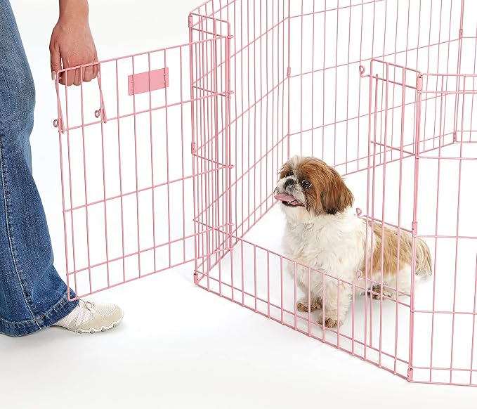 MidWest 24-Inch Pink Exercise Pen, Single Door, 16 Sq Ft Play Area | for Indoor and Outdoor Use, Large Door Opening & Secure Latch, Easy to Set Up, Foldable Playpen