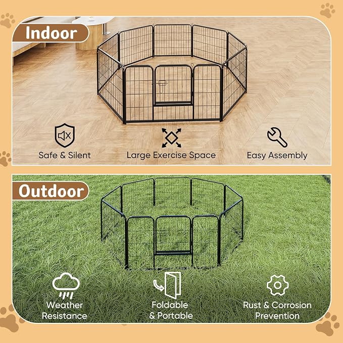 DUMOS Dog Playpen 40 Inch 8 Panels Indoor Outdoor Metal Pet Fence | Foldable Dog Play Pen with Door, Portable Exercise, RV Camping, Puppy Small Medium Large Dogs