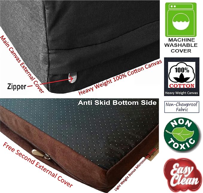 Dogbed4less Large Orthopedic Memory Foam Pet Bed with Heavy Duty Black Canvas Cover, Waterproof Liner, and Extra Replacement Microsuede Antislip Duvet, 41"X27"X4" Inches, Fits 42"X28" Crate.