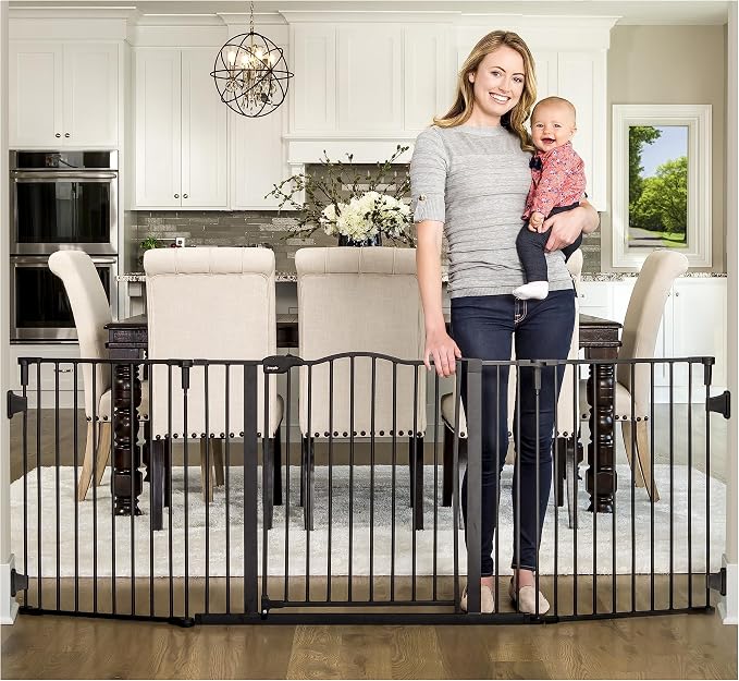 Regalo Safety 56"-74.5" Super Wide Configurable Baby Gate | Hardware Mounted, For Doorways & Open Spaces, For Babies, Toddlers & Pets, Black, Tested & Trusted for 30 Years