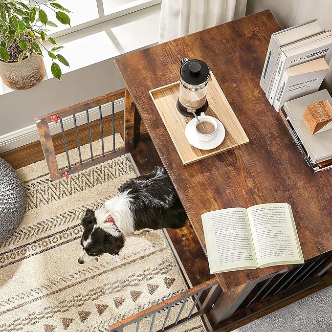 PUKAMI Large Dog Crate Furniture with 2 Drawers, 44 Inch Wooden Dog Kennel Indoor, Crate Furniture as Decorative End Table, Cage Furniture for Small Medium Large Dogs (Brown, 1-Pack Set)
