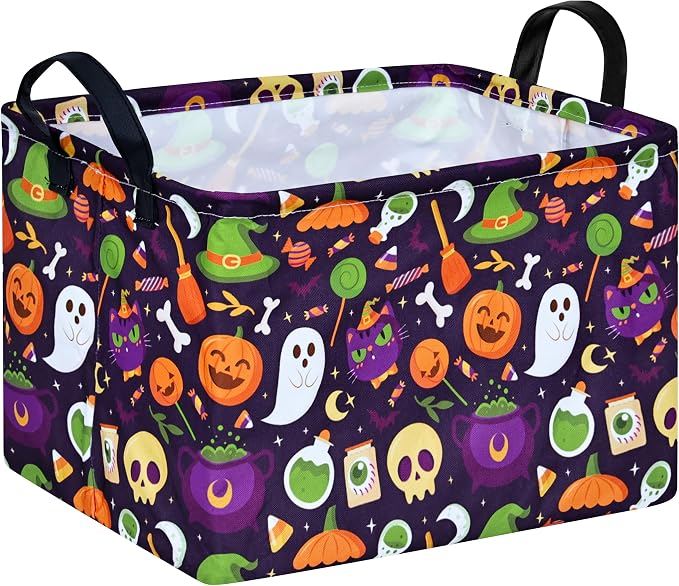 Pumpkin Pattern Storage Basket Gift Shelf Basket Storage Bin, Nursery Basket Organizer Box for With Handles for Room Deco