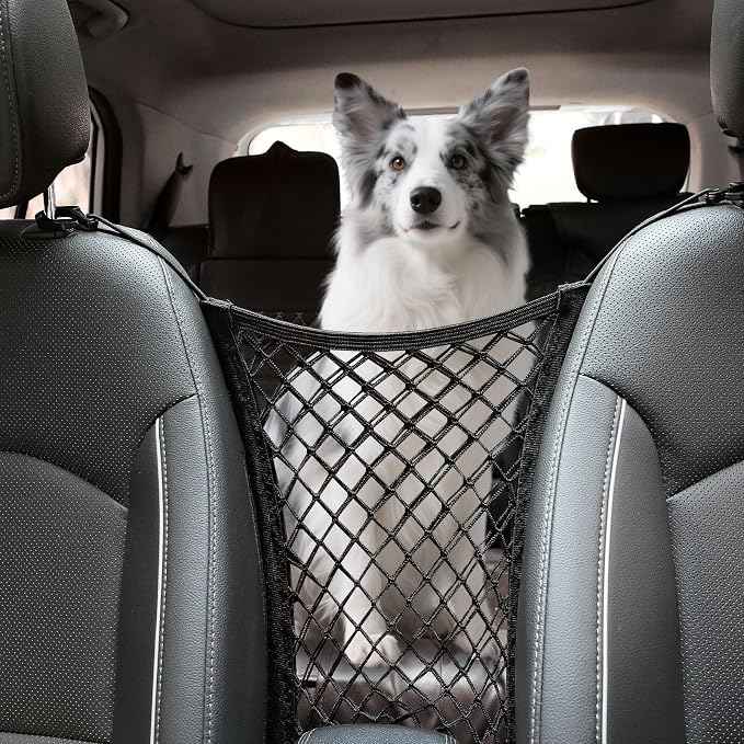 Dog Car Net Barrier for SUV， Upgraded Dog Travel Accessory with Organizers and Storage, Separates Pets from Passengers for Safely, organizes Essentials, Makes Trips Easier.