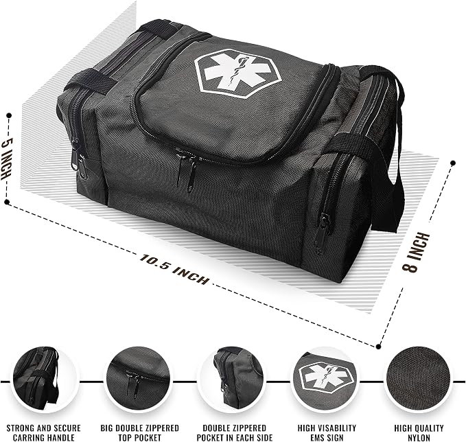 ASA TECHMED First Aid Responder EMS Emergency Medical Trauma Bag EMT, Fire Fighter, Police Officer, Paramedics, Nurse, Black