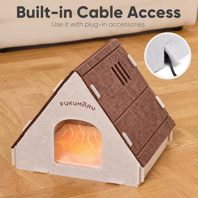 FUKUMARU Cat House Cave Bed for Indoor Cats, Large Warm Felt Cat Hideaway | Scratch-Resistant Cat Cave, Kitten Hideaway for Timid Cat & Small Pet, Modern Sturdy Cats House Condo, Easy to Assemble
