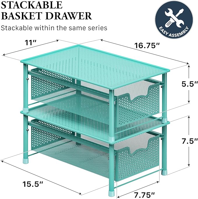 Simple Houseware Stackable Cabinet Basket Drawer Organizer, Turquoise