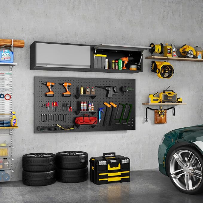 Garage Wall Cabinet, 13.8" H Metal Wall Cabinet with Up-Flip Door | Wall Mounted Metal Storage Cabinet, Upper Cabinet for Kitchen,Garage,Workshop,Warehouse, Assembly Required, Gray