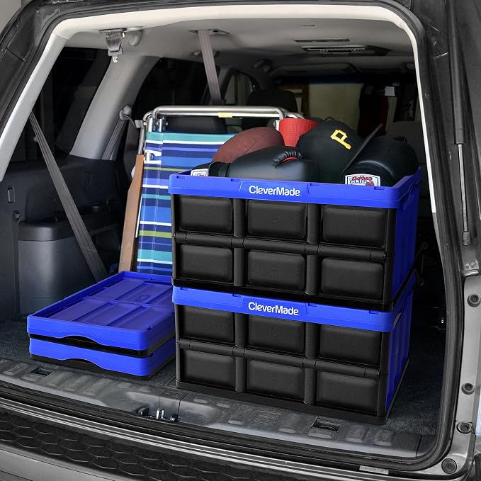 CleverMade CleverCrates 62 Liter Collapsible Storage Bin/Container: Solid Wall Utility Basket/Tote, Royal Blue
