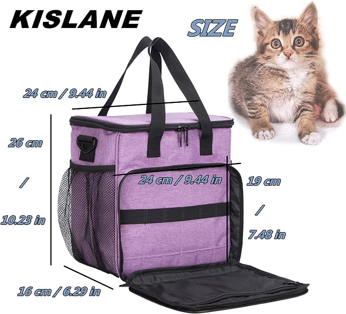 Pet Grooming Storage Bag, Organizer for Dog & Cat Supplies (Purple) | Roomy tote organizes cat and dog grooming tools. Tools not included. Multiple pockets.