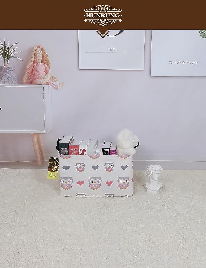 Rectangle Foldable Storage Basket Handles For Home, Love Owl | Waterproof reinforced handles, perfect for shelf use, organizes clothes, daily items and pet supplies