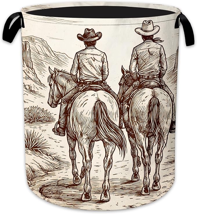 Western Cowboy Laundry Basket, Foldable Oxford Cloth Desert Horse Laundry Hamper with Handles, Tote Bag Clothes Storage Bucket for Laundry Room/Bathroom/Bedroom/Dormitories 20.8"x16"