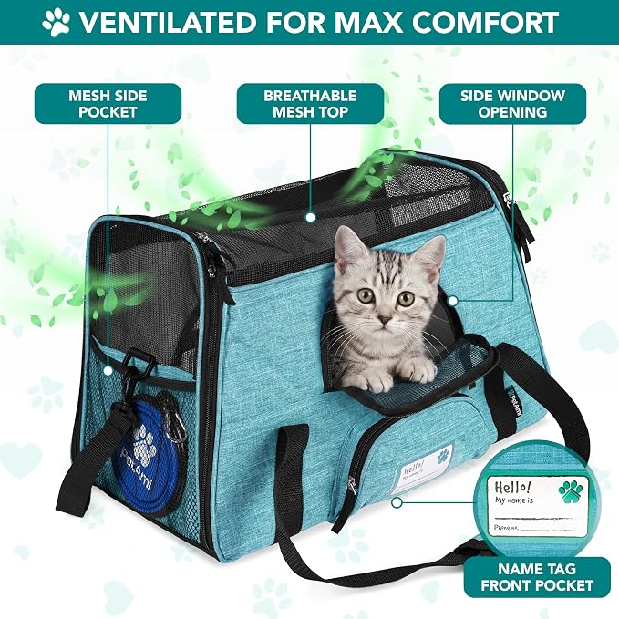 PetAmi Airline Approved Pet Carrier for Cats Small Dogs, Large Heather Blue | Soft Sided TSA Travel Bag, Sherpa Bed, Breathable Mesh Ventilation, Collapsible Bowl, Fits Under Seat, Up to 18 lbs