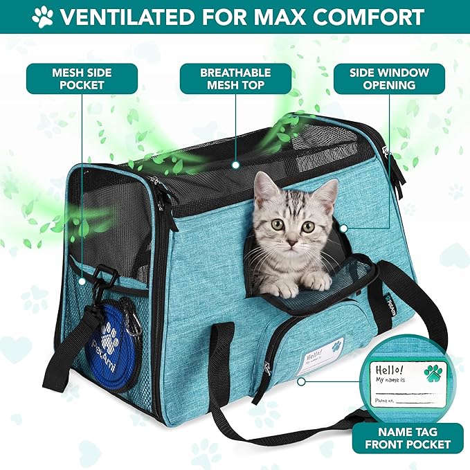 PetAmi Airline Approved Pet Carrier for Cats Small Dogs, Small Heather Blue | Soft Sided TSA Travel Bag, Sherpa Bed, Breathable Mesh Ventilation, Collapsible Bowl, Fits Under Seat, Up to 18 lbs