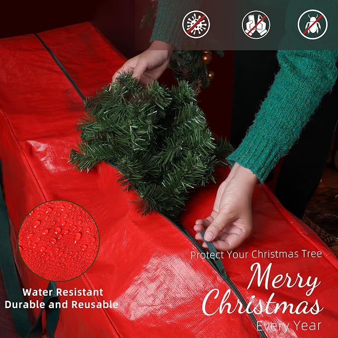 Large Christmas Tree Storage Bag Heavy Duty 9 Ft (Red) | Protects From Moisture & Dust, Holiday Storage, Alternative To Tree Storage Box