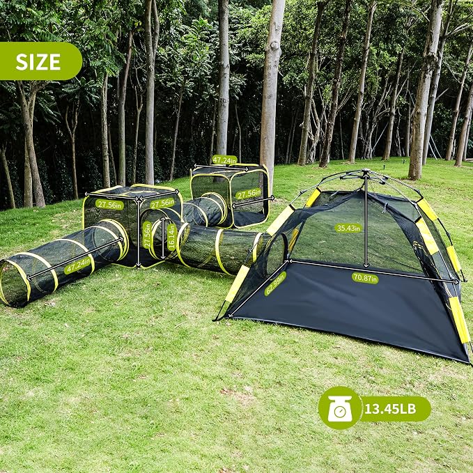 Outdoor Enclosure 6-in-1 Cat & Ferret Playpen with Tunnels, Portable Foldable Pop Up Play Tunnel for Cats, Dogs, Rabbits & Ferrets