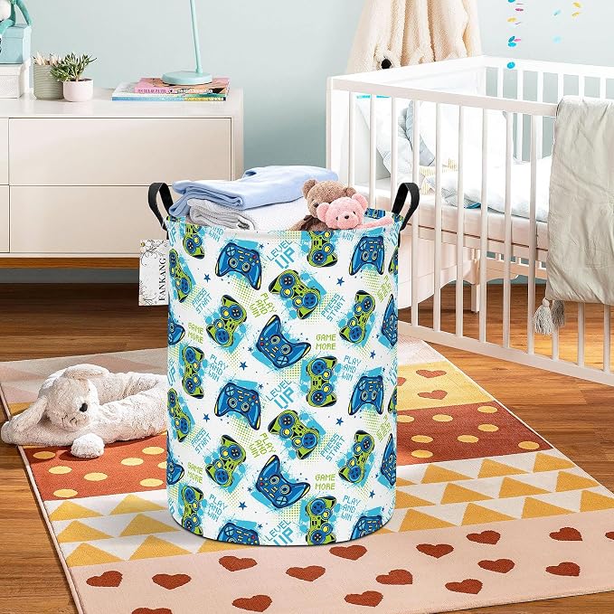Game Storage Bin Foldable Nursery Basket | Foldable with Waterproof PE Coating Organizer Bin for Kids Boys and Girls,Office,Bedroom,Clothes