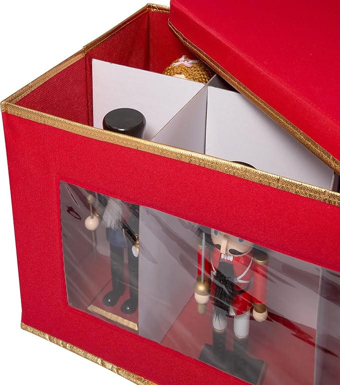 Simplify Holiday Figurine Storage Box | 8 Compartments | Seasonal and Christmas Décor Organizer | Nutcrackers | Lidded | Red (Pack of 2)