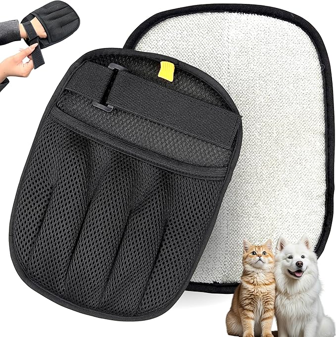Upgraded Pet Hair Removal Glove for Cats & Dogs, Reusable Five-Finger Static Pet Glove with Adjustable Strap, Pet Hair Remover Tool On Clothes, Furniture, Laundry and Car Interior