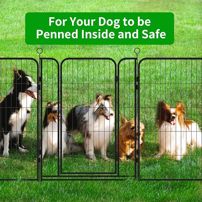 Kfvigoho Dog Playpen Outdoor Extra Wide 32 Panels Heavy Duty Dog Fence 40" | Anti-Rust Coating-Strengthened Dog Fence with Doors Portable for RV Camping Yard, Total 84FT, 561 Sq.ft, Snowy Black