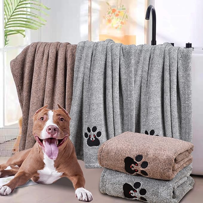 Dogvingpk Dog Towel - Pack of 2 - Super Absorbent Soft Microfiber Pet Bath Grooming Towels for Drying Dogs and Other Pets (M-36" * 28", Grey and Brown)
