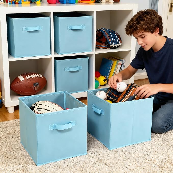 GRANNY SAYS 11x11 Cube Storage Bins, 6-Pack Storage Cubes, Light Blue | Collapsible Storage Boxes with Thickened Base Plate, Sturdy Handles, Decorative Baskets for Shelves, Closet