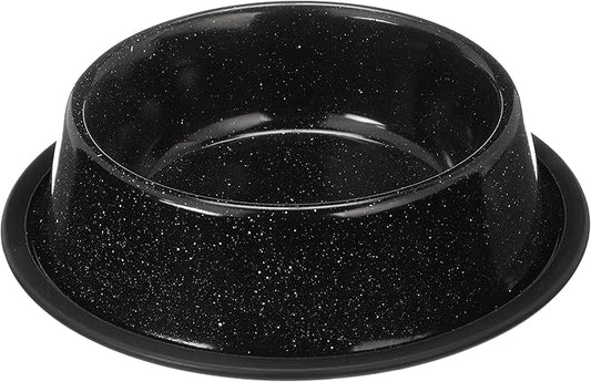Neater Pet Brands - Outdoor Camping Style Pet Bowl - Enamel Ware Blue Black Granite Colors - Dog Cat No Tip Skid Bowls (32 oz, Black)