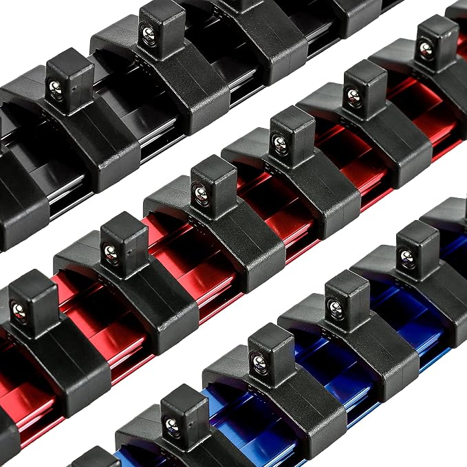 ARES 60077 1/4-In Multi-Color Socket Rail 9.84-In | Part No. 60077; Includes Red, Blue, and Black Rails; Each Aluminum Rail Stores up to 10 Sockets