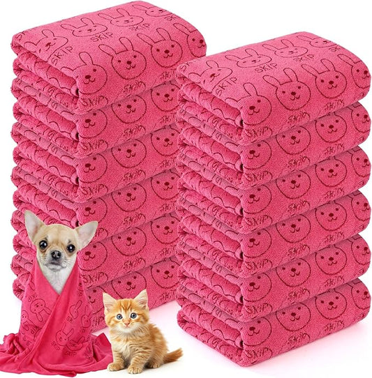Irenare 12 Pcs Microfiber Dog Towels for Drying Dogs Cats, 20 x 40 Inch, Quick Drying Absorbent Pet Puppy Towels for Small Puppy Dog Cat Kitten Pet, Grooming Bathing Shower Travel Supplies(Pink)