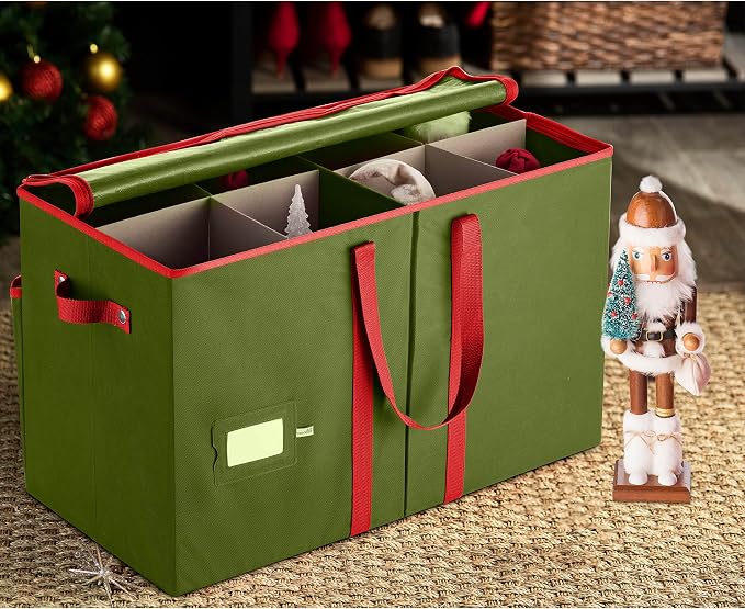 ZOBER Nutcracker Storage Containers - Ornament Christmas Figurine Storage Box - Christmas Village Containers Fits Up to 8 15-Inch Figurines & Xmas Decorations Accessories - Green
