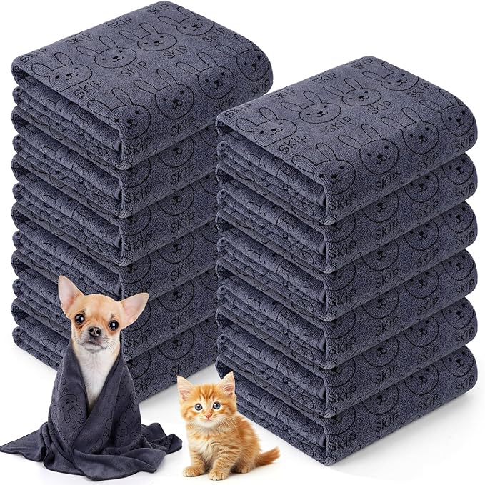 Irenare 12 Pcs Microfiber Dog Towels for Drying Dogs Cats, 20 x 40 Inch, Quick Drying Absorbent Pet Puppy Towels for Small Puppy Dog Cat Kitten Pet, Grooming Bathing Shower Travel Supplies(Gray)