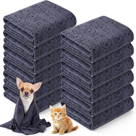 Irenare 12 Pcs Microfiber Dog Towels for Drying Dogs Cats, 20 x 40 Inch, Quick Drying Absorbent Pet Puppy Towels for Small Puppy Dog Cat Kitten Pet, Grooming Bathing Shower Travel Supplies(Gray)