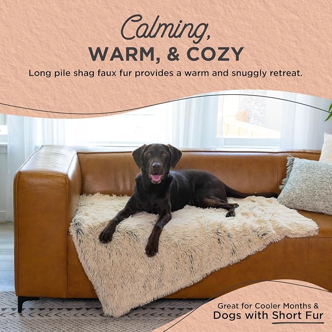 Best Friends by Sheri Calming Shag Dog Blanket – Ultra Soft Faux Fur Pet Throw, Anxiety-Relief, Lightweight Warm Bed Cover for Dogs and Cats, Machine Washable, Taupe, 40" x 50"