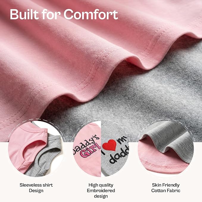 Parisian Pet 2 Pack Dog Shirts – 100% Cotton Shirts for Medium Dogs – Sleeveless I Love My Daddy & Daddy’s Girl Dog Clothes – Breathable Summer Pet Apparel - Stretchy and Stylish T Shirts for Dogs