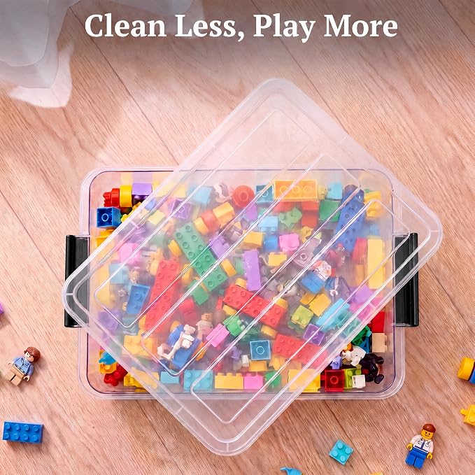 6 Qt Plastic Storage Bins with Lids,Sensory Bins,Stackable Clear Containers with Secure Latches,Multi-Purpose Classroom Storage Organizer for Craft Supplies,Paper & Office Stationery,4 Pack,Black | Stackable, Secure Latches, Multi-Purpose Classroom Sto...