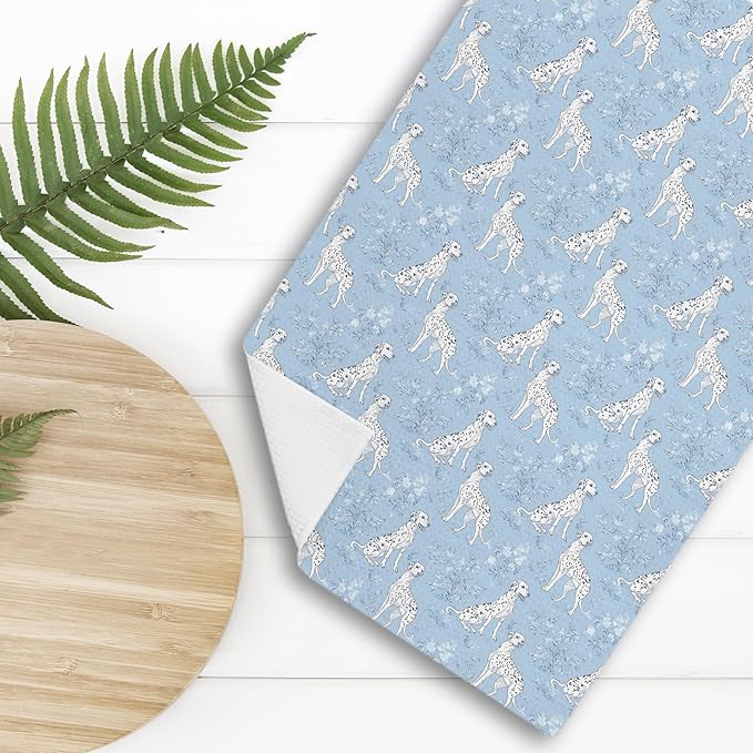 Blue Chinoiserie Dalmation Floral Kitchen Towels,Dalmation Dog Gifts Decorative Hand Towels,Blue and White Grandmillennial Botanical Dog Floral Dish Tea Towels for Kitchen Bathroom, 16x24 Inch