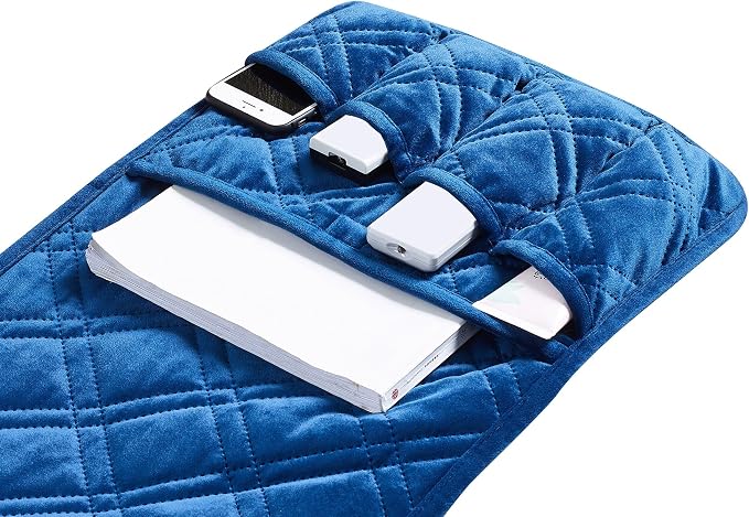 Brilliant Sunshine Dark Blue Velvet Couch Armrest Cover, 35"×13" | Washable Magazine Holder, Armrest Organizer & Caddy on Sofa, Recliner, Armchair, Storage for Remote Controls, Phone, iPad
