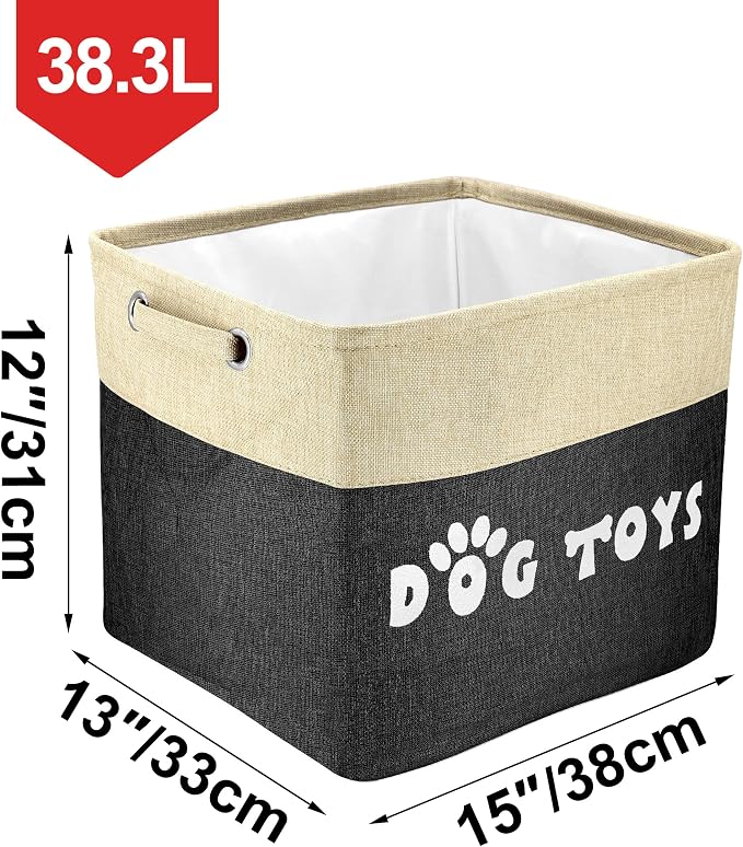 PET ARTIST Dog Toy Basket, Large Collapsible, Black, L:15"x13"x12" | Dog Toy Bin Box, Comfortable Handles, Large Pet Toy Storage Organizer, For Accessories, Toys, Coat & Clothing, Blanket Leash