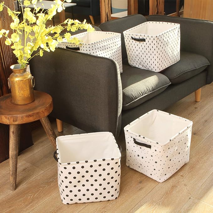 Sea Team Collapsible Fabric Storage Cube Bins Organizer with Handles | Canvas Storage Baskets for Closet Shelf Organization and Organizing Solution, 12 x 11 x 10 Inches, Black, 4-Pack