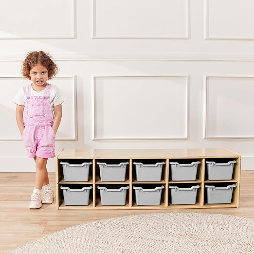 ECR4Kids Scoop Front Storage Bins, Multipurpose Organization, Light Grey, 10-Piece | Durable plastic, GREENGUARD Gold Certified, 1.2 gallon capacity, lightweight & nestable, built-in handle, classroom/home use