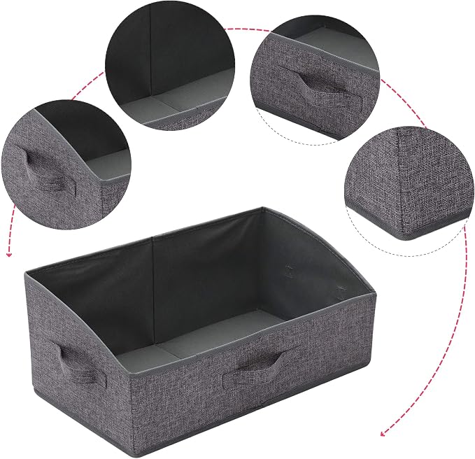 TENABORT 5 Pack Trapezoid Large Foldable Closet Storage Bins with Handle, Fabric Storage Organizer Cube Cloth Containers Linen Box Shelf Baskets for Clothes Clothing Shelves Wardrobe