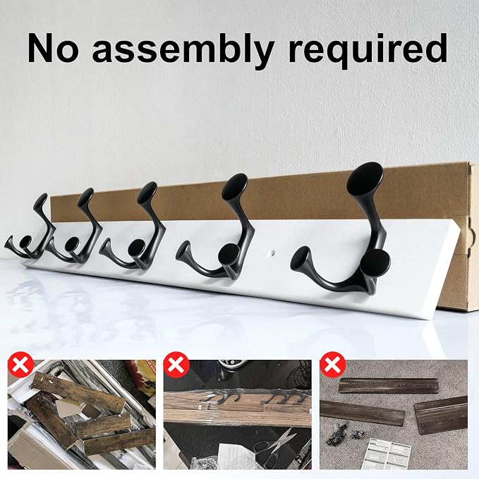 SKOLOO 30-Inch White Wood Coat Rack Wall Mount with 5 Triple Hooks - Ideal for Family Entrances, Classrooms, and Pet Supplies Storage - Perfect Coat Hooks for Wall, Pack of 2