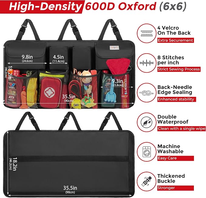 SURDOCA Car Trunk Organizer, LARGE CAPACITY Car Storage Bag with 8 Pockets, 7X Upgraded Trunk Storage Organizer for Car, SUV, Truck, MPV (Pack of 2)